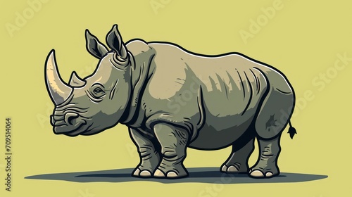  a drawing of a rhinoceros standing on a light green background with a black outline of a rhinoceros.
