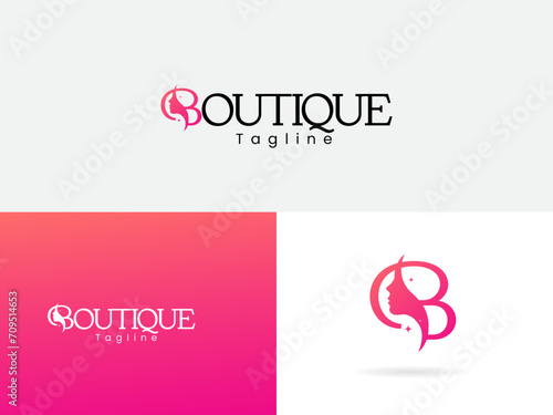 Boutique fashion text logo design. Female. Boutique logo design. Beauty B logo. Fashion clothing. Beauty salon. Pink. Font. Text. Creative design. B letter