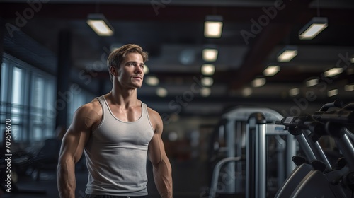 Fit and muscular man lifting weights in a modern gym