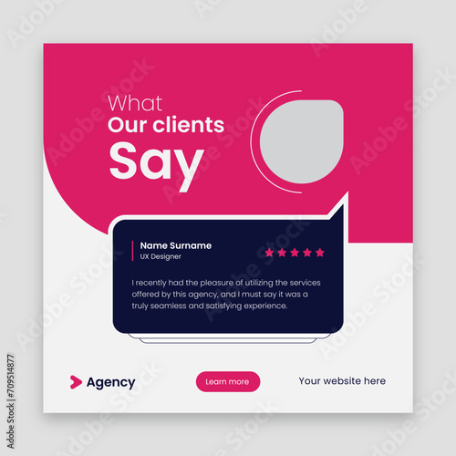 Customer feedback testimonial web banner ui ux design and social media post square template