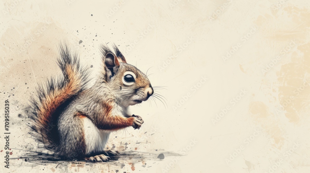  a painting of a squirrel standing on its hind legs with its front paws on it's hind legs as if it were a squirrel.