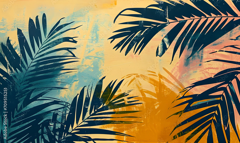 A abstract painting with palm leaves, Generative AI - obrazy, fototapety, plakaty 