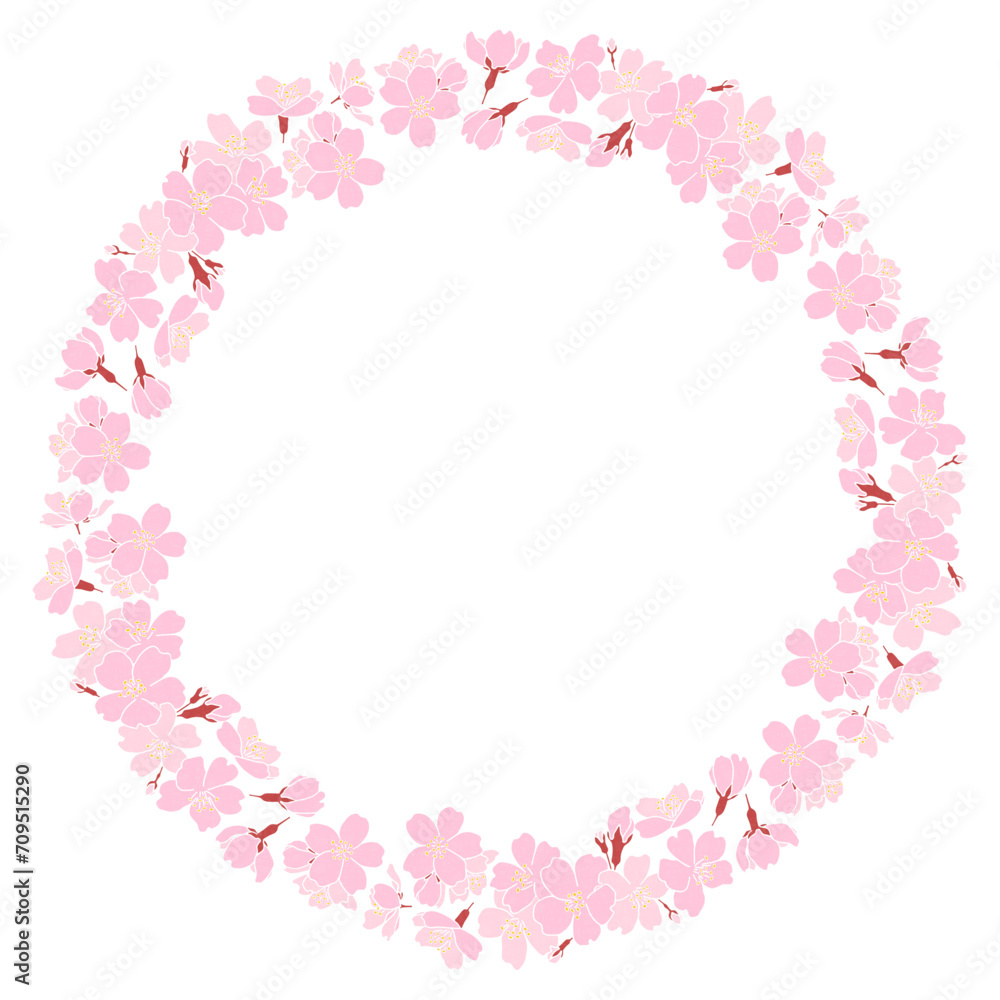 桜の円形フレーム　満開の桜、デコレーションフレーム