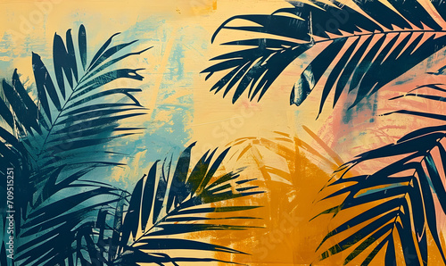 A abstract painting with palm leaves, Generative AI photo