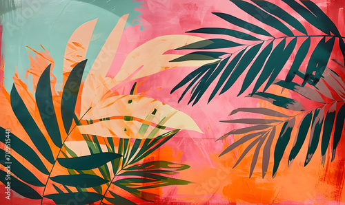 A abstract painting with palm leaves, Generative AI