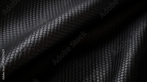 Black rubber-coated technical fabric texture with light reflections and shadows