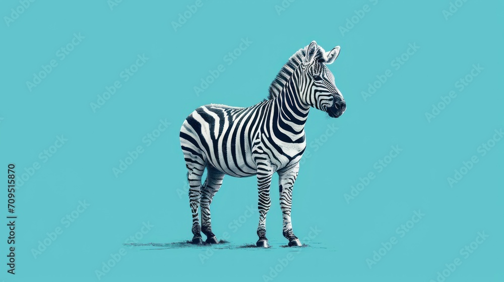 a single zebra standing in the middle of a blue and teal colored background with a single zebra standing in the middle of a blue and teal colored background. a single zebra standing in the middle of a blue and teal colored background with a single zebra standing in the middle of a blue and teal colored background.