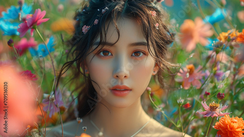 girl surrounded by beautiful flowers