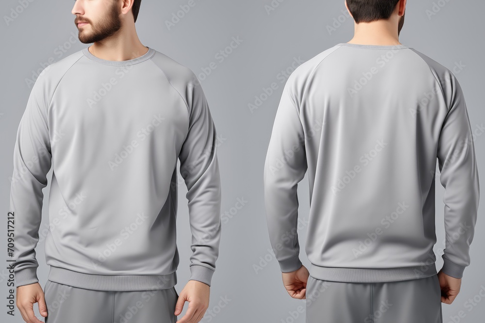 Fototapeta premium grey sweatshirt mockup. man wearing a plain grey sweatshirt