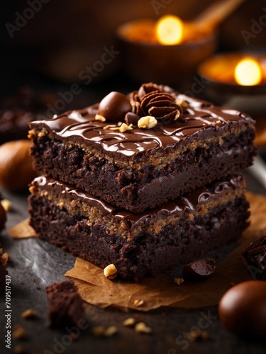 Rich and fudgy brownies with fudgy middles and the best crinkly tops, cinematic dessert photography 