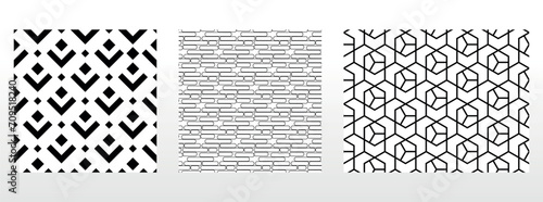 Geometric set of seamless gray and black patterns. Simple vector graphics