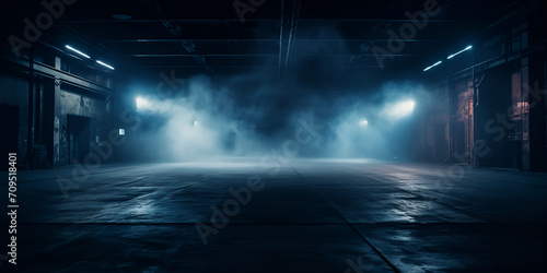 A dark empty street dark blue background an empty dark scene neon light ,,Dark Blue Street with Neon Silence