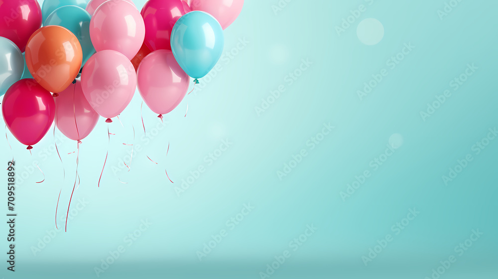 Children's birthday background with many balloons in pastel tones