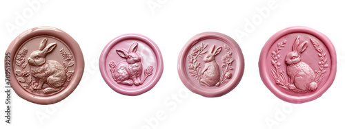 Wax seal with easter bunny transparent background. Happy ester day photo