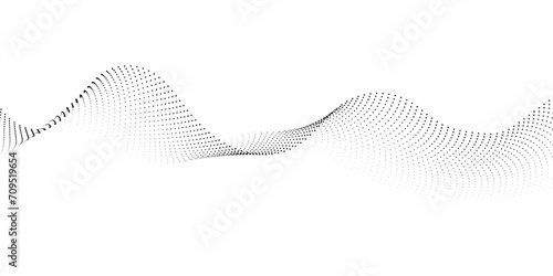 Abstract halftone flowing dots wave curved lines, frequency sound, technology curve dots lines. Digital future technology concept, science, banner, template, wallpaper, business, games.