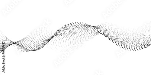 Abstract halftone flowing dots wave curved lines, frequency sound, technology curve dots lines. Digital future technology concept, science, banner, template, wallpaper, business, games.