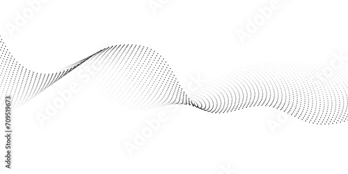 Halftone flowing wavy gradient dots shape isolated on transparent background. Digital future technology concept. Design for web design, music, cover, technology, science, data, banner, flayer, poster.