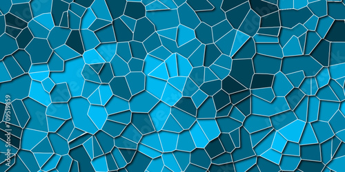 Abstract Light Royel Blue Broken Stained floor design with crack stone. Artful decoration of stone cubes in architectural design. Geometric hexagon tiles textured with cracked rock.	         photo