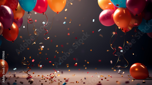 Party balloons, birthday decoration background, anniversary, wedding, holiday with space for text