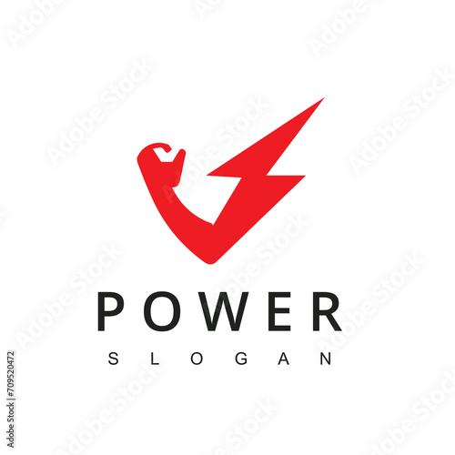 fitness vector logo design template, hand with bolt symbol design for gym, fitness and electric vector