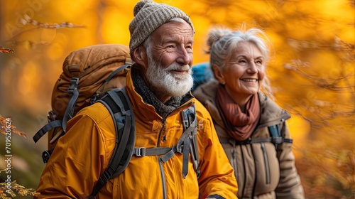 Senior Couple Enjoying Autumn Hike in Nature Together.