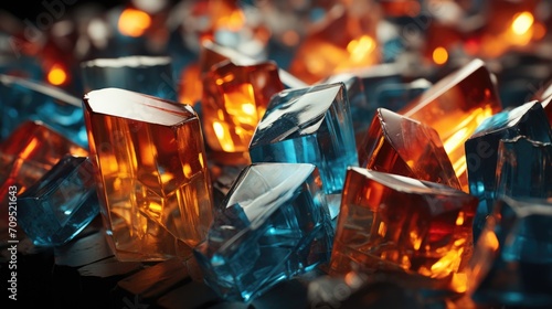 Radiant Orange and Blue Glass Crystals Abstract Composition.