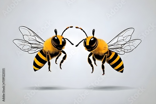 World Bee Day May 20 Vector illustration of Two bees isolated on white background. One line drawing for different uses. Vector art