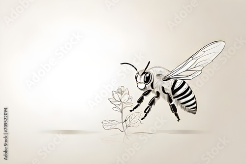 World Bee Day May 20 Vector illustration of bee and flower isolated on white background. Close up of a large striped bees collecting pollen on flowers. One line drawing for different uses. Vector art © Sadushi