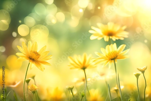 Beautiful summer flowers, yellow petals and soft blurred bokeh background