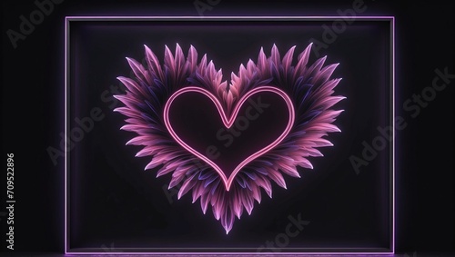 Abstract neon heart on a black background with space for text. Valentine s Day  Mother s Day  Women s