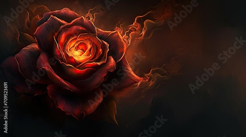 Fiery Embrace of a Blooming Rose in the Darkness