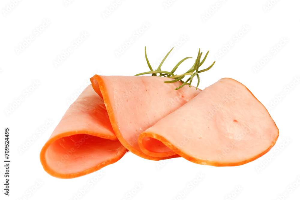 Pork ham slices isolated on white background Pork ham slices isolated on white background