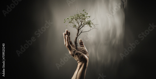 tree in the night, man holding a tree, tree in the rain, hand lifting tree