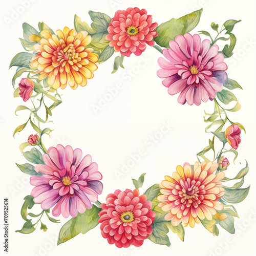 AI generative watercolor floral wreath with zinnia and. Decor for invitation and cards