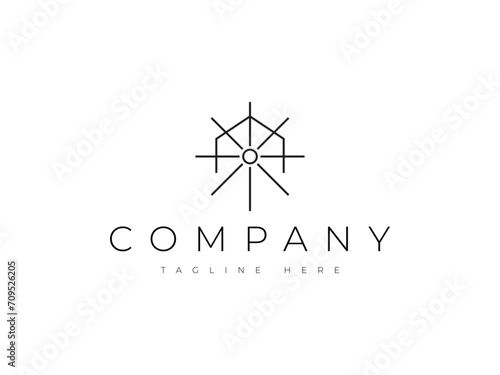 minimal real estate house with sun line logo design