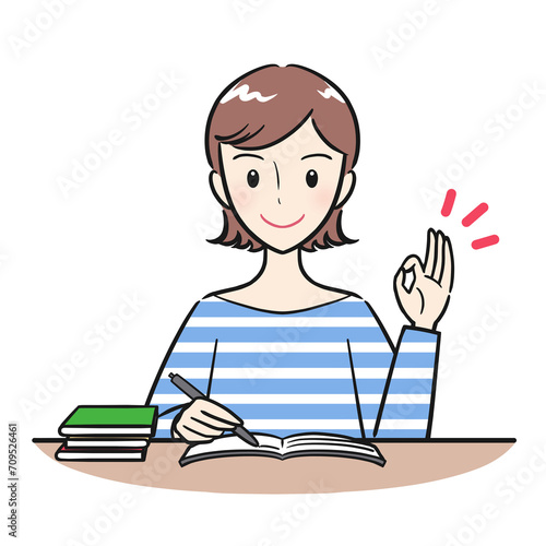 資格取得のため勉強をする若い女性