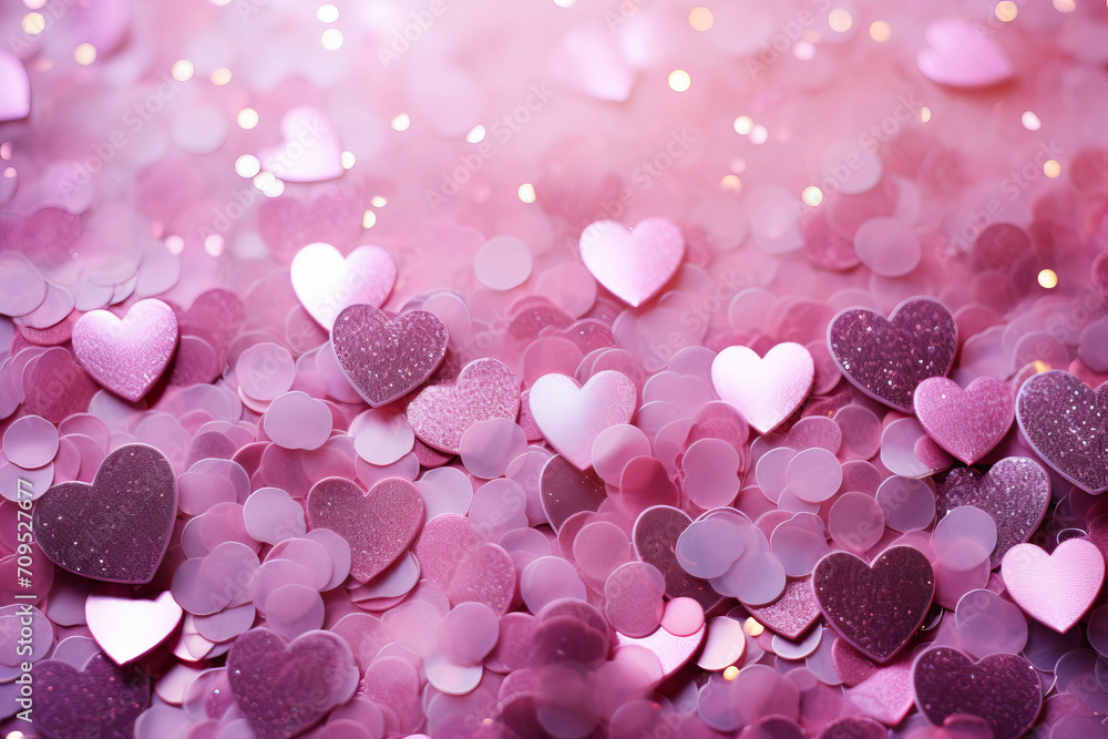 Valentine's Day background featuring pink and red hearts. Romantic and festive decor. AI Generative.