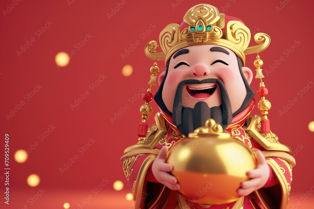 God of wealth ,3d ,Chinese New Year Festival,Chinese text translation gold and wealth