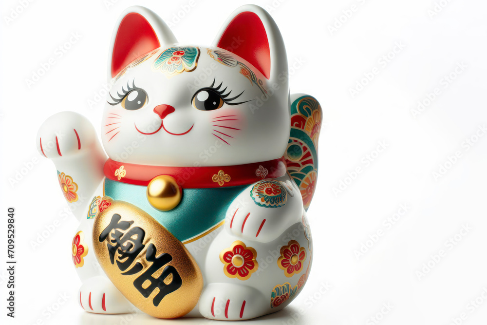Maneki Neko on solid white background. ai generative