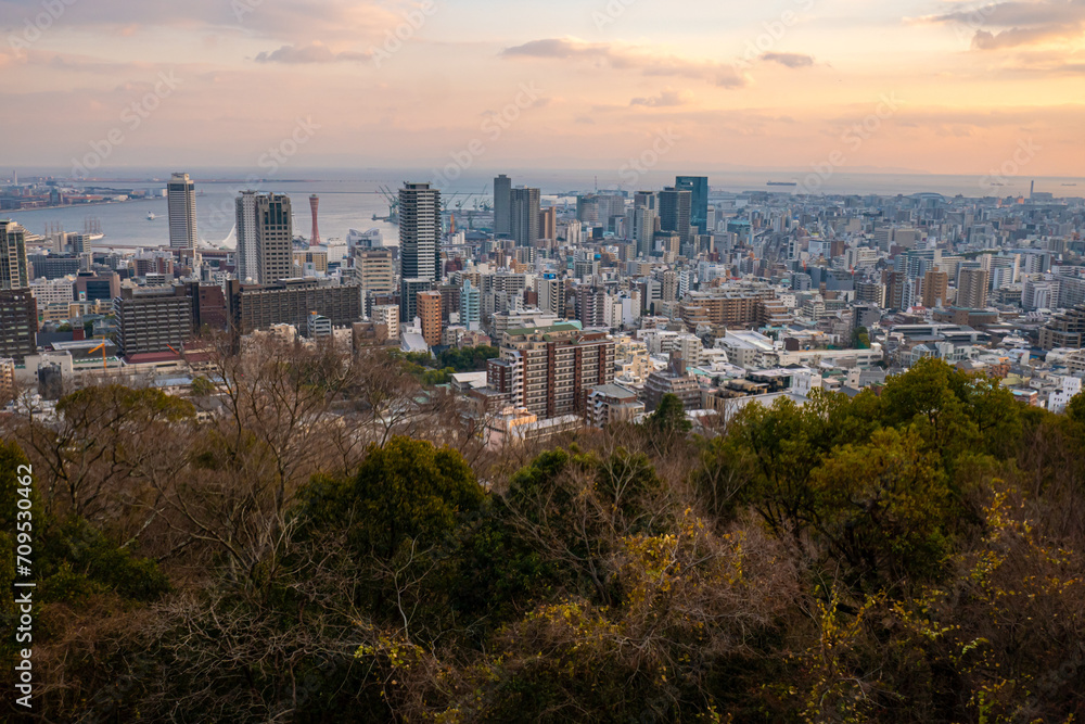 Obraz premium 夕暮れ時の町並み