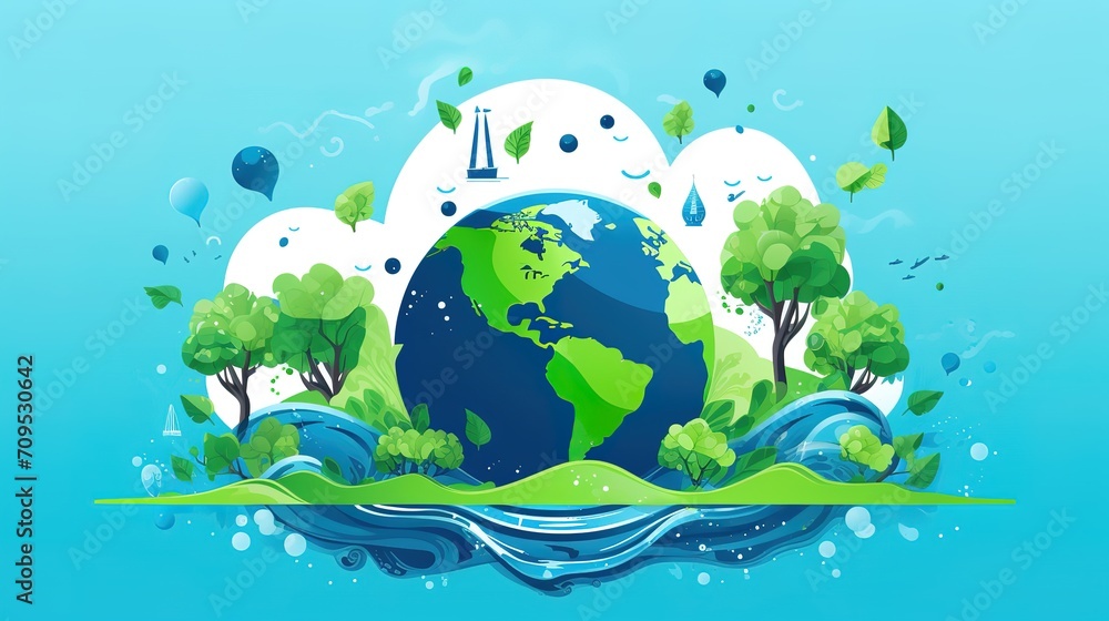 Naklejka premium World Water Day, water conservation cartoon,generated with AI.