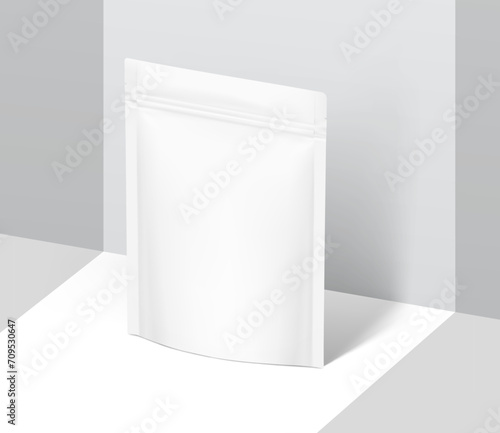 Realistic stand up pouch bag mockup with transparent shadow. Vector illustration ready for your design. It can be used in the adv, promo, package, etc. EPS10.