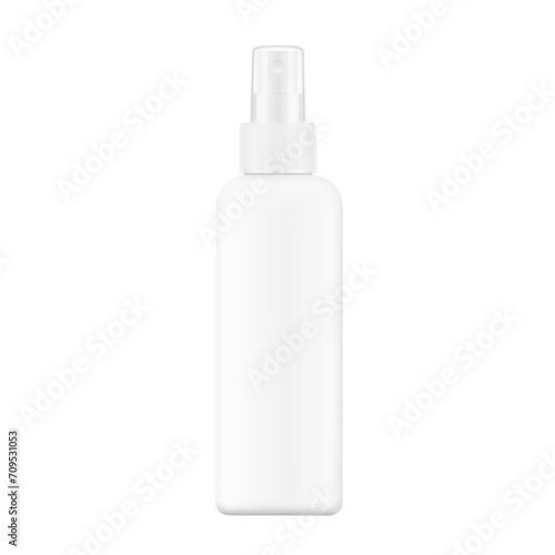 Realistic spray plastic bottle mockup cap. Vector illustration isolated on white background. Сan be used for cosmetic, medical, sanitary and other needs. EPS10.