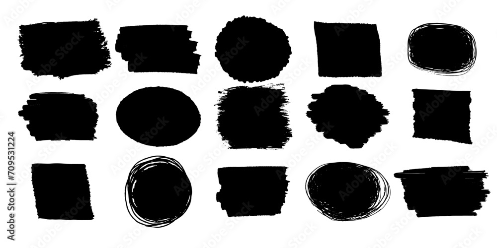 Set jagged shapes torn paper border, frame sharp silhouette, brush isolated on white background. Grunge sticker, stump. - obrazy, fototapety, plakaty 
