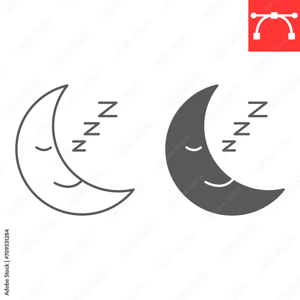 Sleeping time line and glyph icon, health and fitness, healthy sleep and resting vector icon, vector graphics, editable stroke outline sign, eps 10. Sleeping time line and glyph icon, health and fitness, healthy sleep and resting vector icon, vector graphics, editable stroke outline sign, eps 10.