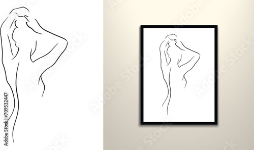 women washing her hair line art drawing design 