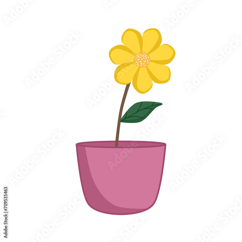 Fototapeta Naklejka Na Ścianę i Meble -  Doodle flowers pot with yellow flower green and pink colors that can be use for decoration, social media, sticker, wallpaper, e.t.c 