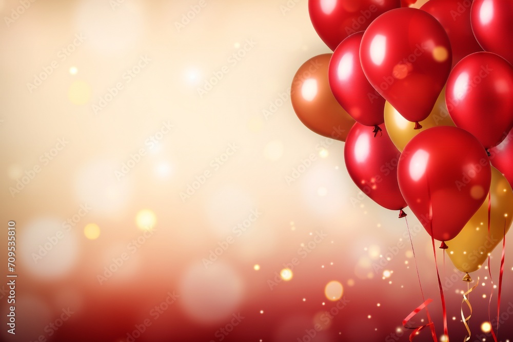 Celebration party banner background with red and gold balloons and confetti, with empty copy space Generative AI Celebration party banner background with red and gold balloons and confetti, with empty copy space Generative AI