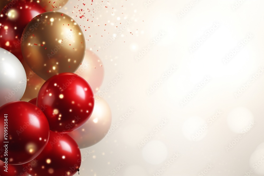 Celebration party banner background with red and gold balloons and confetti, with empty copy space Generative AI Celebration party banner background with red and gold balloons and confetti, with empty copy space Generative AI