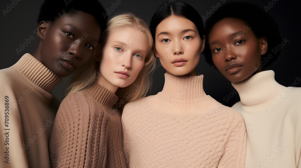 Group portrait of four women, Diverse group, Studio shot of multiracial group Group portrait of four women, Diverse group, Studio shot of multiracial group